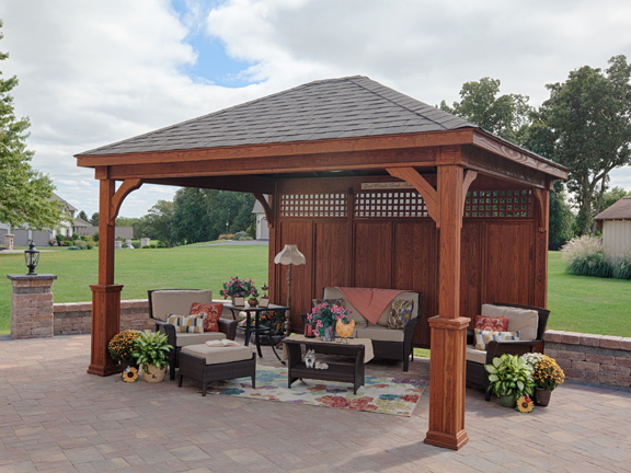 Pine pavilion with privacy panels