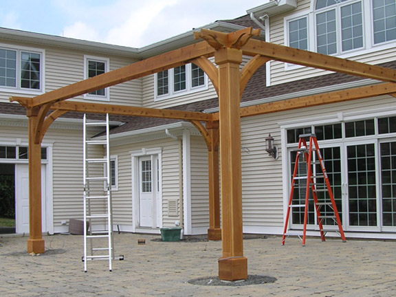 A large cedar pergola