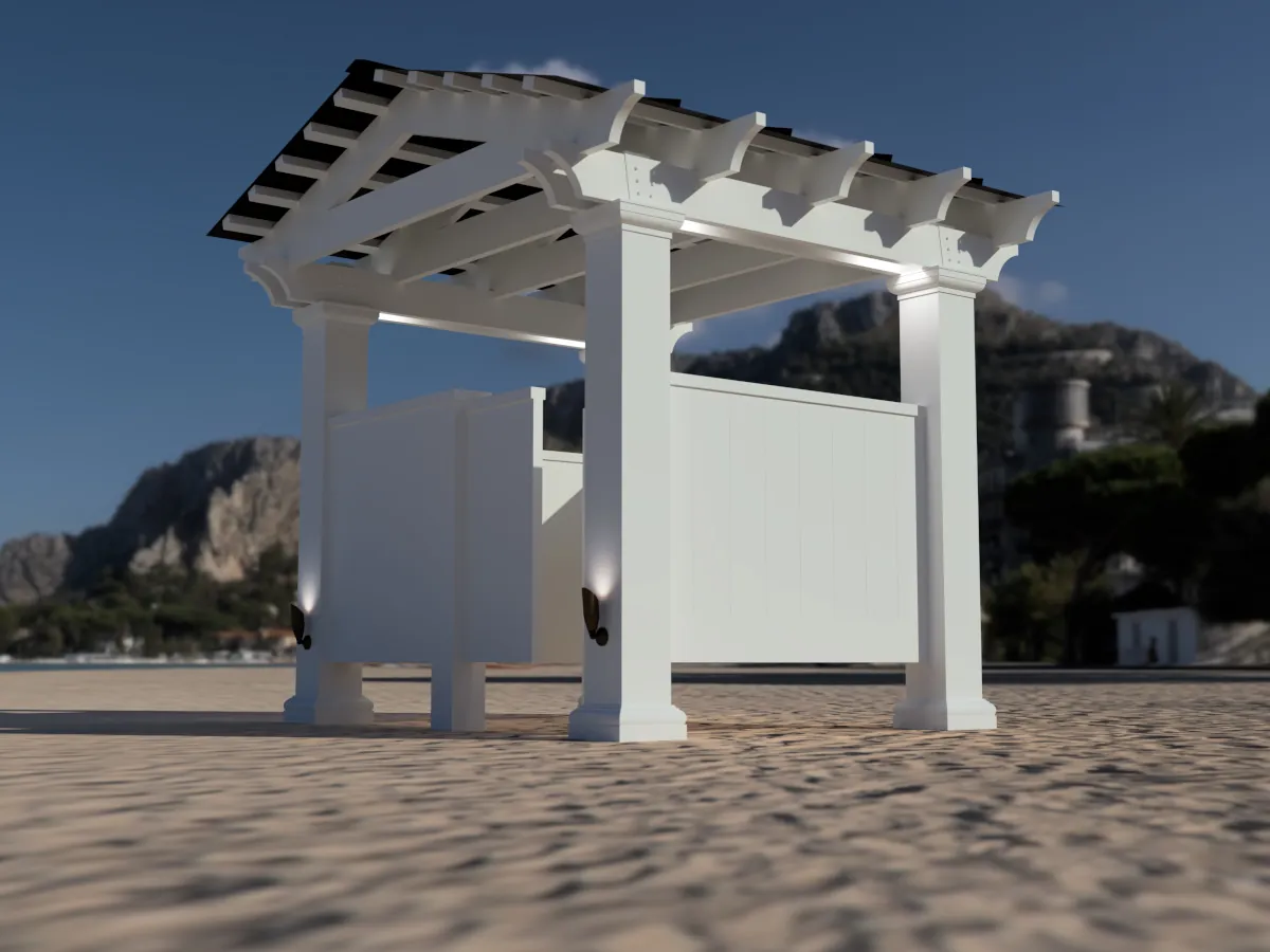 Baldwin pergolas offers an outdoor shower made with fiberglass