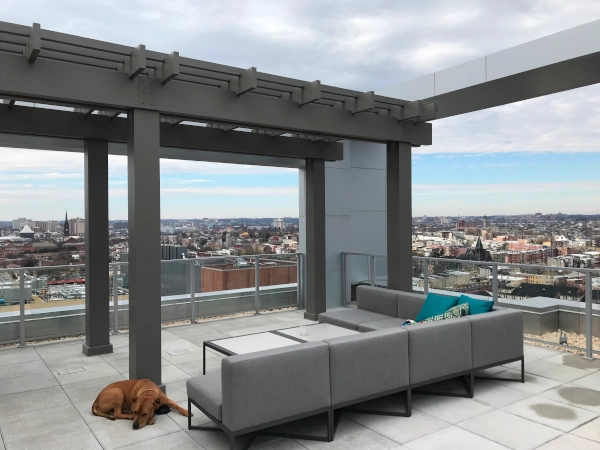 A beautiful view of Baltimore and John Hopkins from the rooftop pergola