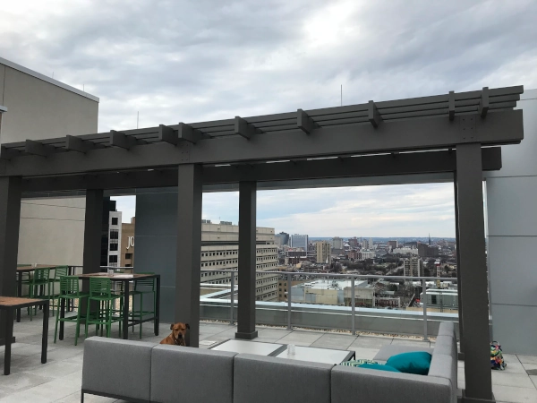 A beautiful view of Baltimore and John Hopkins from the rooftop pergola