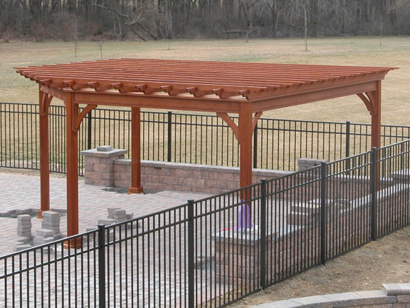 A five sided wooden pergola