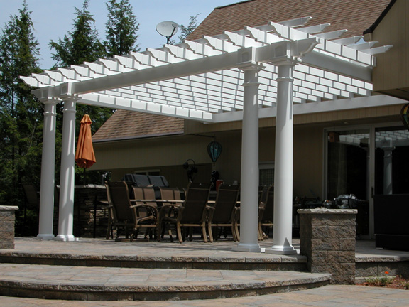 Attached vinyl pergola