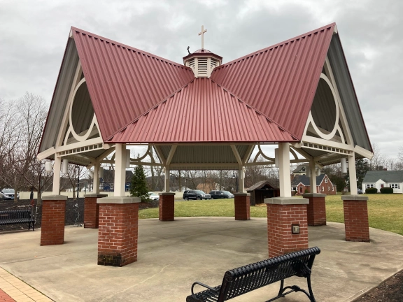 A glorious eight sided custom, steel, shade pavilion